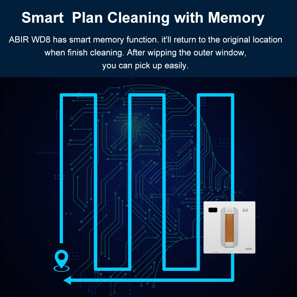 (Código promocional: EU6006)ABIR-WD8 Robot Window Cleaner, Spray De Água Dupla, Smart Memory, Sucção De Alto Vácuo, Sensor De Laser, Robô De Limpeza