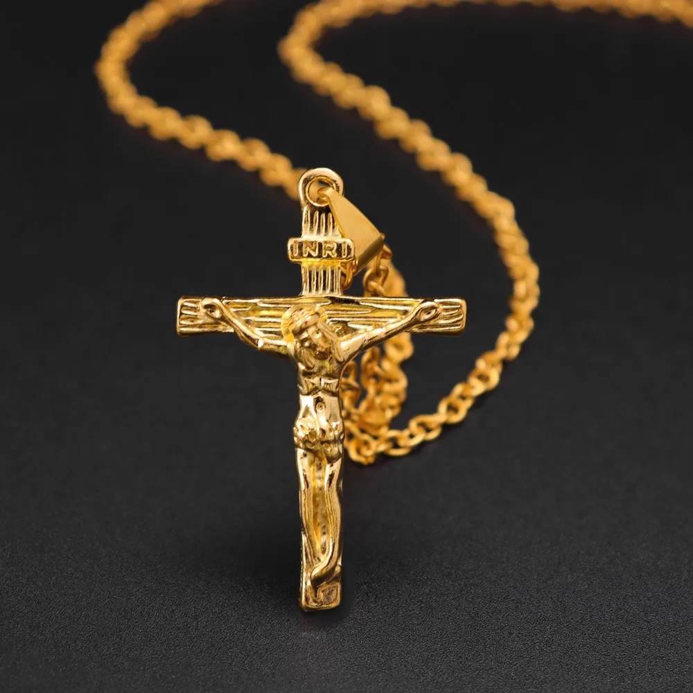 New Explosive Trendy Easter Jesus Cross Men's Necklace Pendant Light Luxury Fashion Trend Niche Men's Necklace Gift