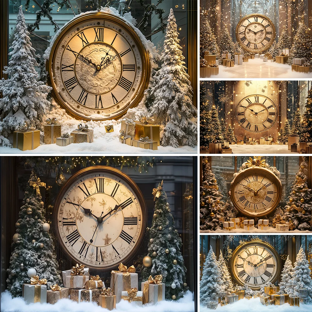 

Christmas Gifts Large Clock Photography Backdrop Kids Baby Cake Smash Photocall Decors Child Adult Portrait Backgrounds