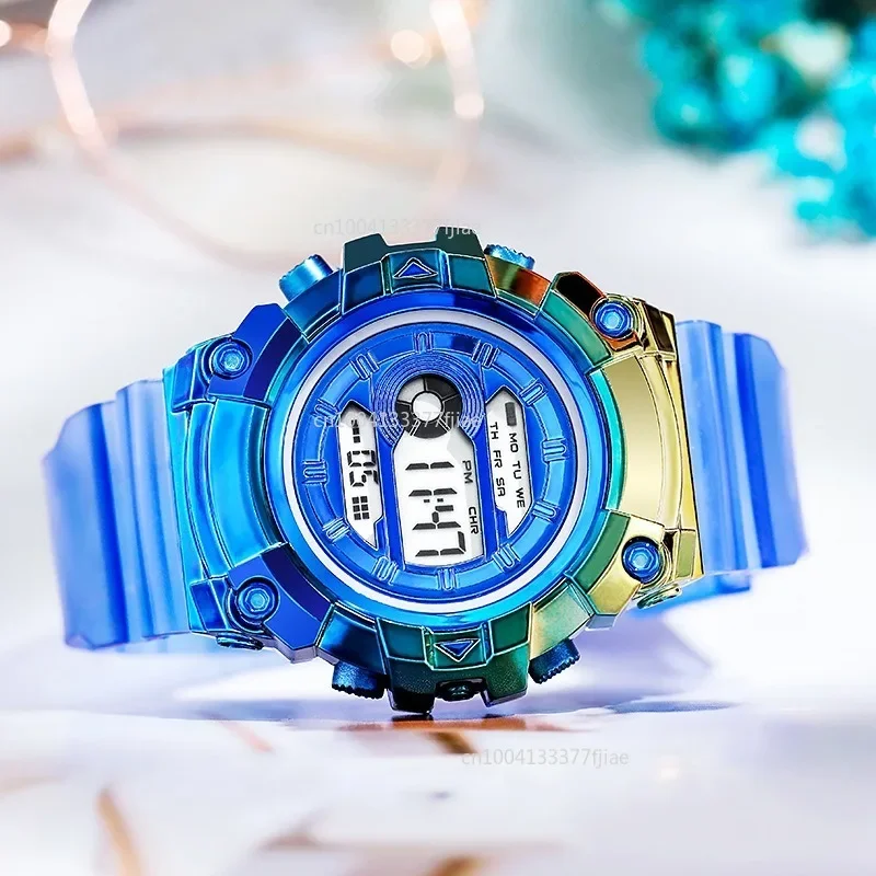 Reloj deportivo Digital para mujer, pulsera electrónica con degradado colorido, informal y luminoso, regalo para niña y niño