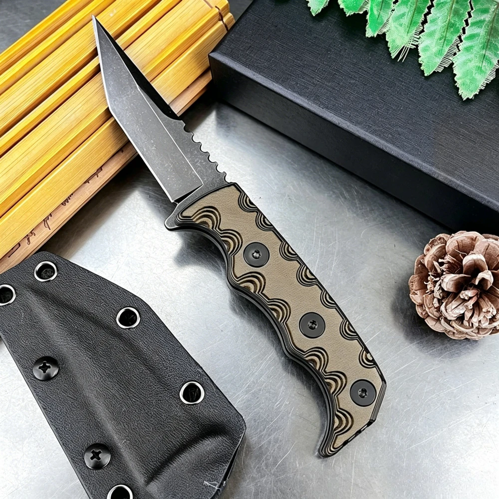 007 7Cr13Mov Jungle Climbing Straight Knife Outdoor Utility Fixed Knife Wilderness Hiking Fishing Knife G10 Handle EDC Knives