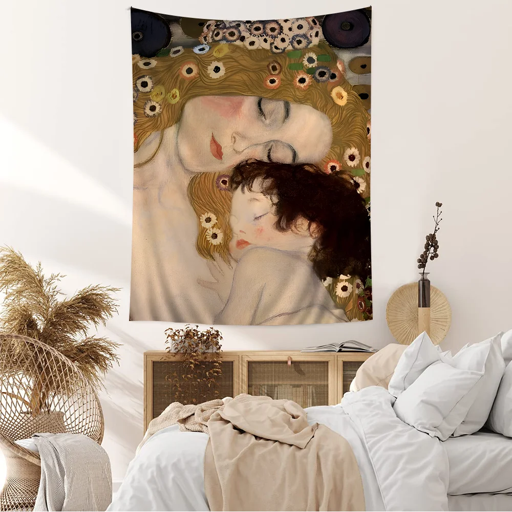 Gustav Klimt Freya Tears Kiss Figure Hanging Bohemian Tapestry Cheap Hippie Wall Hanging Bohemian Wall Tapestries Mandala