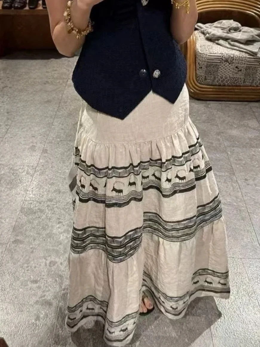 

Ограниченное предложение: Новинка лета 2025 – винтажная льняная юбка с тотемным принтом и объемной вышивкой, высокая талия, А-силуэт, свободный крой, для повседневной носки