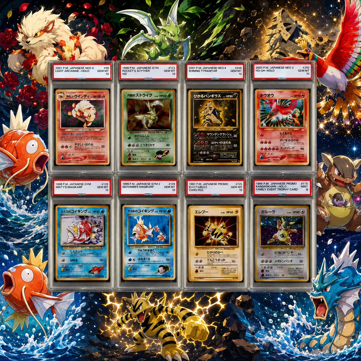 DIY PTCG Rating Collection Card Light Arcanine Shining Tyranitar Ho-Oh Magikarp Flash Card Anime Card Hobby Game Collection Card