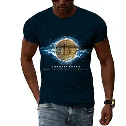 Men's Summer Fashion Abstract Bitcoin Graphic T-Shirt Casual 3D Print Hip Hop Harajuku round Neck Short Sleeve Top