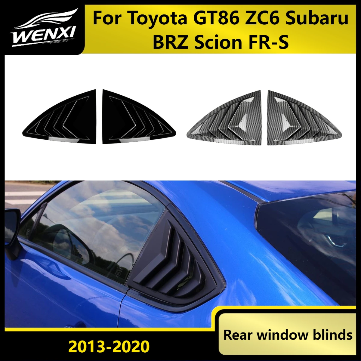 

Rear Window Louver Shutter Trim Cover For Toyota GT86 ZC6 Subaru BRZ Scion FR-S 13-20 Triangle ABS Gloss Black No Drill 3M Tape