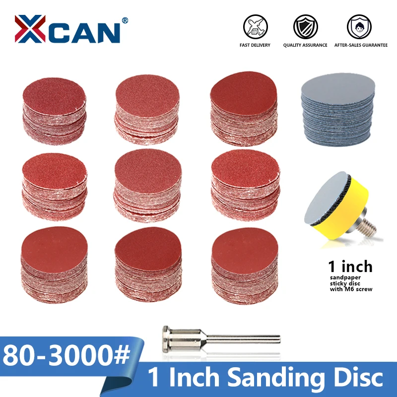 

XCAN Wet Dry Sandpaper Assortment 80-3000 Grit Sander Disc 1inch 25.4mm With Hook and Loop Sanding pad for Wood Sanding Paper