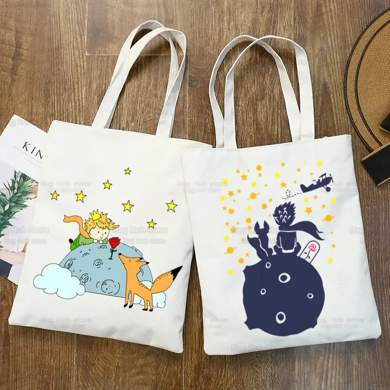 Little Prince Earth Space Y2K Art Harajuku Kawaii Canvas Simple Cartoon Shopping Bags Girls Fashion Casual Pacakge Hand Bag