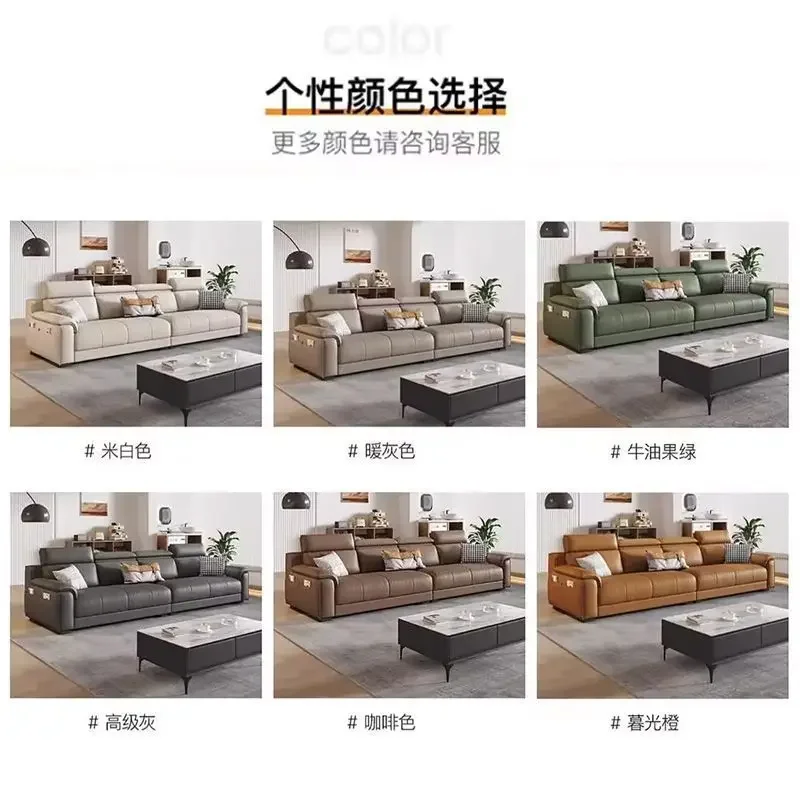 Light luxury first-layer cowhide leather sofa living room size cat scratching leather straight row sofa