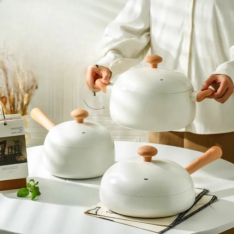 Ceramic Frying Pan Non Stick 3PCS Set Household Ceramic Milk Pot Soup Cooking Pots Set  Kitchen Cookware Set