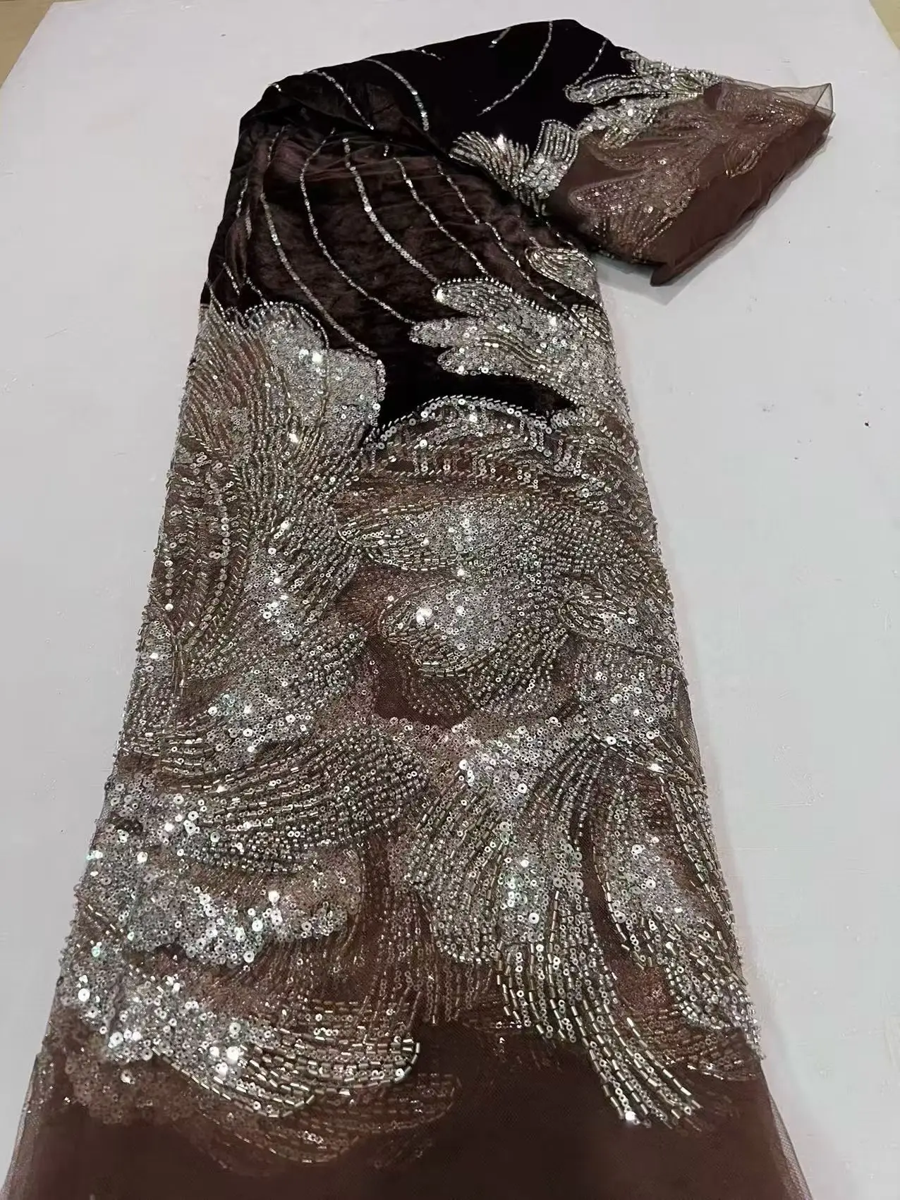Skin friendl African Nigerian Lace Fabric for Sewing Velvet Sequins Embroidered Guipure Party Dress Wedding High Quality DP0532