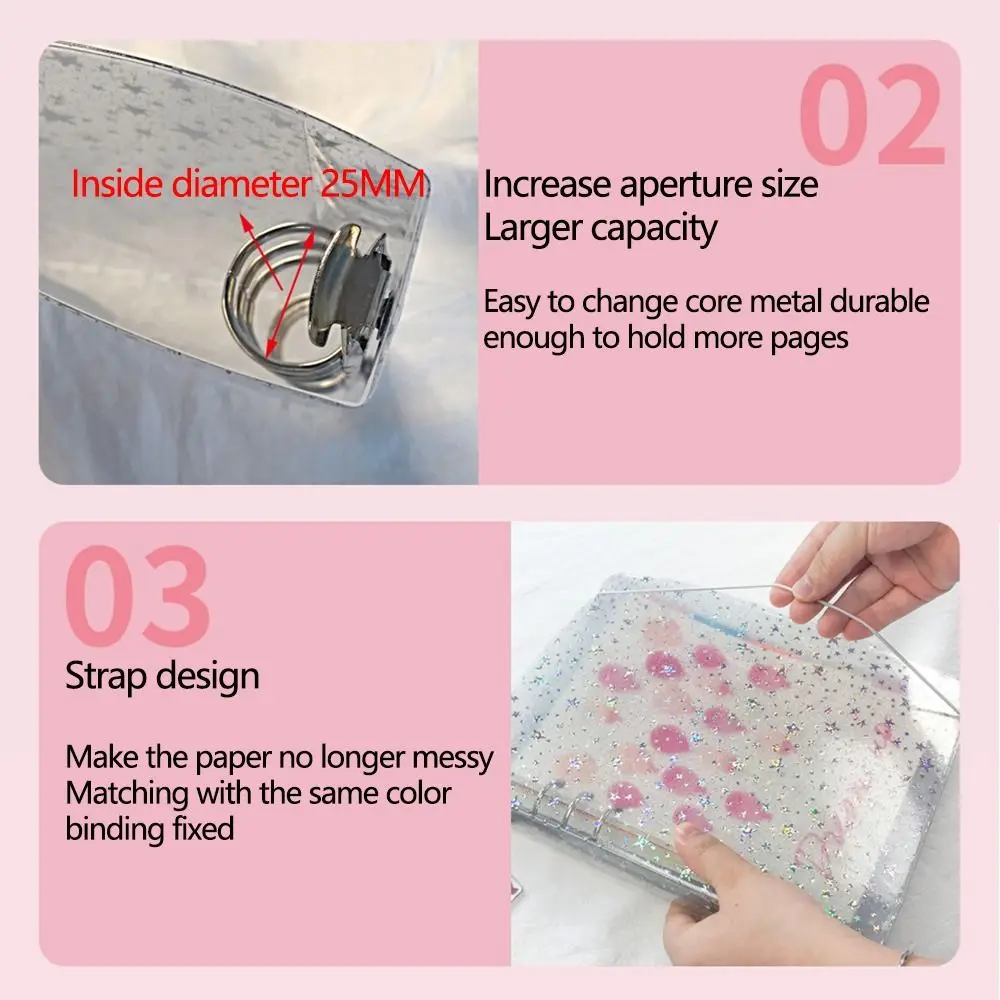 Folder Binder Creative Colored Binder Cover Transparent Waterproof Photo Card Holder 6 Rings A5/A6 Size Handbook Cover Journal