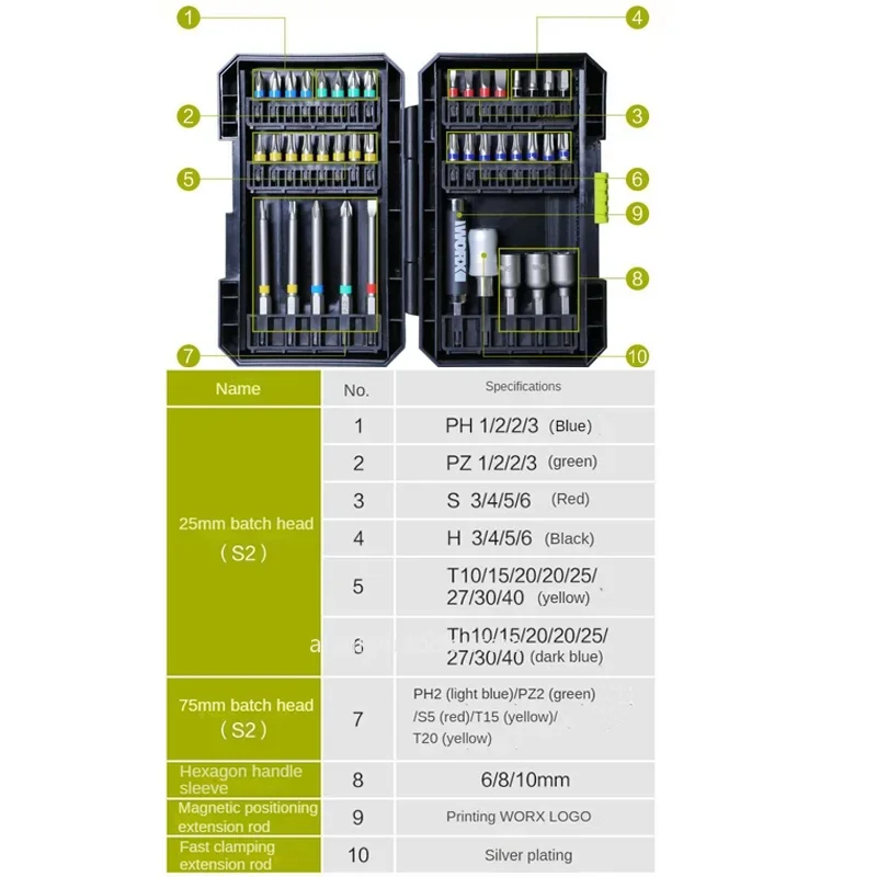 Worx Drill Bits Set WA1149 for Worx WX240 WX242 WX252 Electric Screwdriver Head Cross Flower Type Head Socket Tool Accessories