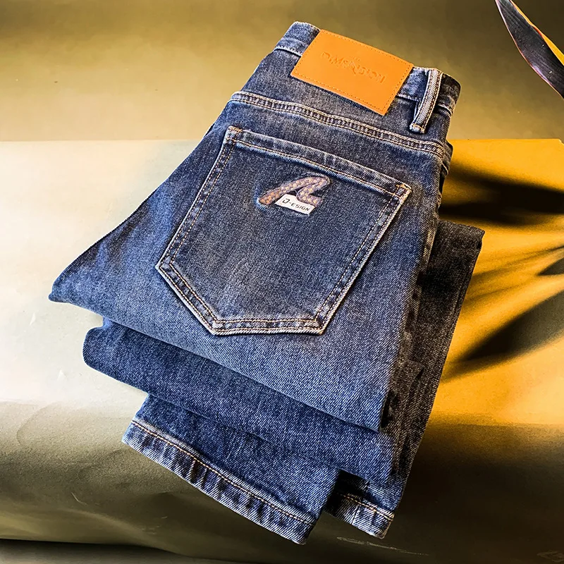 

High-end men's jeans, trendy men's clothing, stretch denim, new style for autumn 2025, casual blue pants
