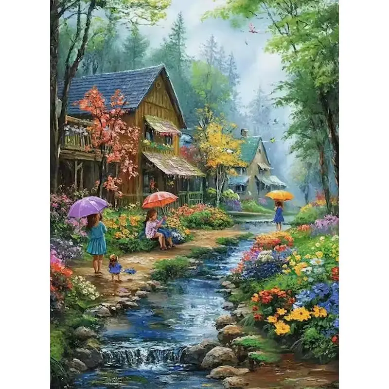 

GATYZTORY Oil Painting By Numbers Landscape Acrylic Drawing Canvas Village Picture For Adults Home Decoration Gift