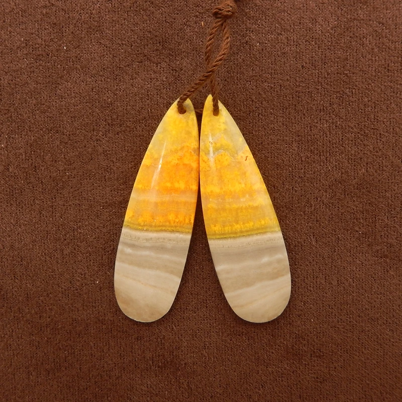 

2PCS Bumble Bee Yellow And Cream Banded Gemstone Teardrop Pendant Pair Jewelry Components for DIY Accessories 40x12x4mm-7.2g
