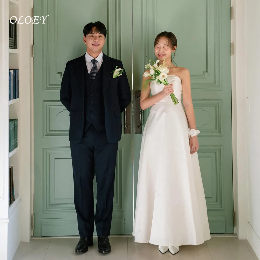 

OLOEY Simple Bow Wedding Party Dress White Strapless Silk Taffeta Corset Korea Photo Shoot Bridal Reception Gown Customized