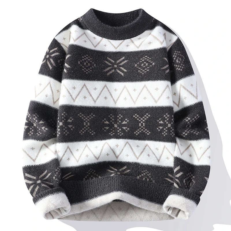 Autumn Winter Men\'s Comfortable Thick Winter O-Neck Striped Sweater Male Slim Fit Knitted Casual Pullovers