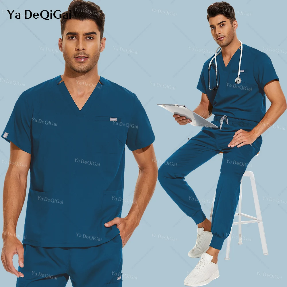 Униформа медицинская для мужчин и женщин, красивая одежда, высококлассный скраб, костюм медсестры, топ с V-образным вырезом и штаны для бега с карманами