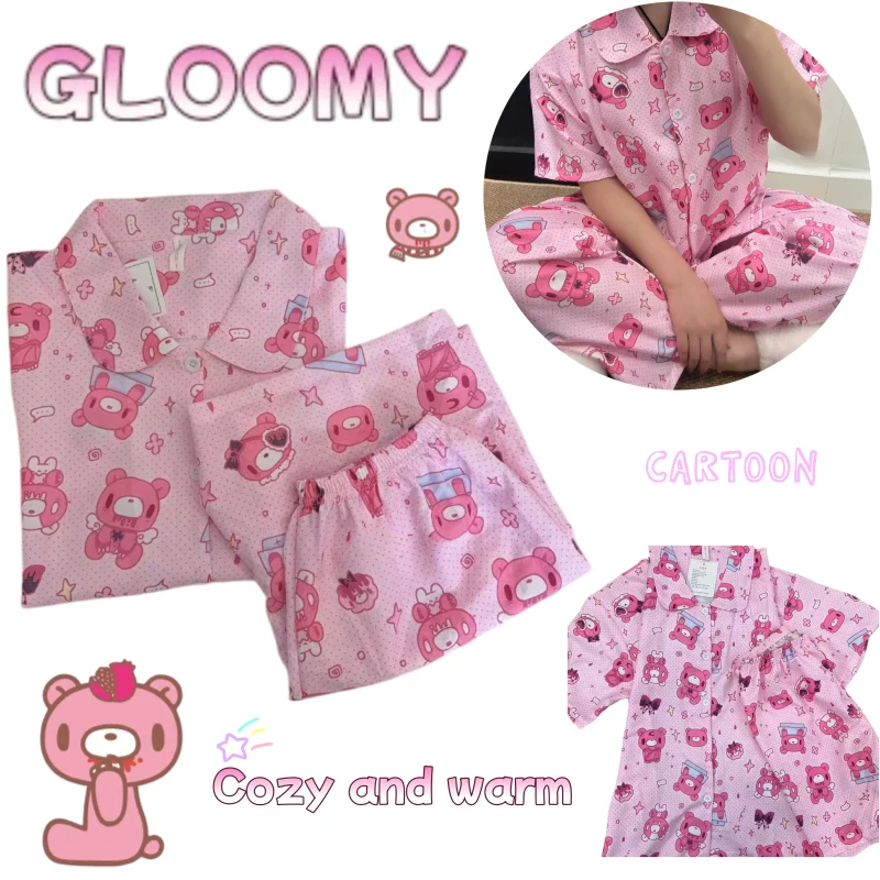 Gloomy Bear Pyjama, kreatives Cartoon-Design, niedlich, modisch, personalisierbar, ein bequemes Pyjamaset, das sich auch als Freizeitkleidung für draußen tragen lässt. – Detail 1