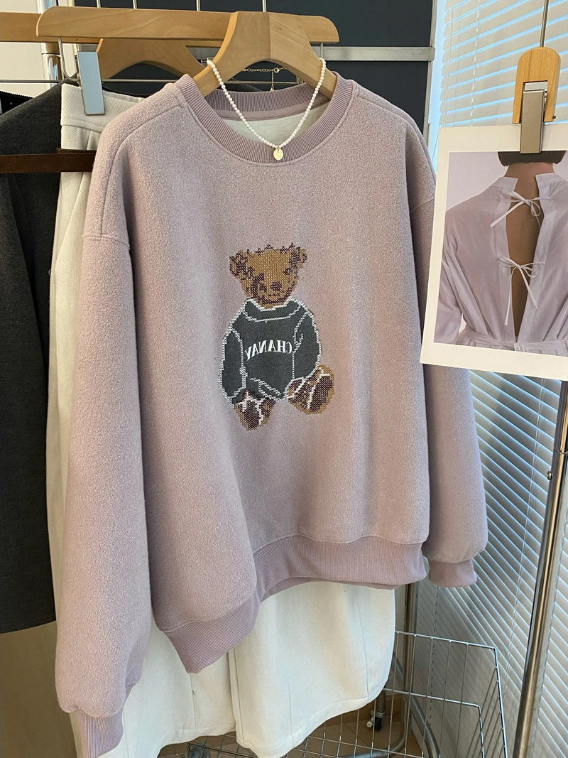 

Женская толстовка с мультяшным принтом медведя, весенне-осенняя, в корейском стиле, милая, универсальная, в стиле ретро, японский стиль