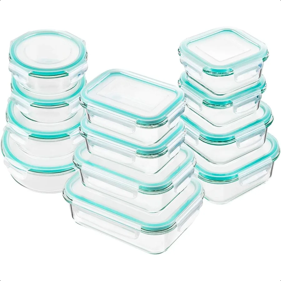 

Glass Food Storage Containers with Lids [24 Piece] Meal Prep Airtight Bento Boxes Leak Proof 12 lids 12 Containers Blue