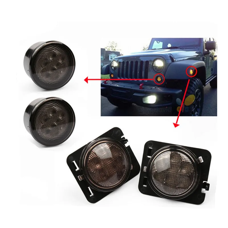 8 LED SMD Light Smoke Lens Turn Signal Indicator Light Front Fender Flares Side Marker Parking Lamp For Jeep Wrangler JK 2007~16