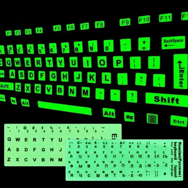 Keyboard Sticker Spanish Russian Arabic French English Keyboard Fluorescent Sticker Night Light Waterproof Keyboard Film