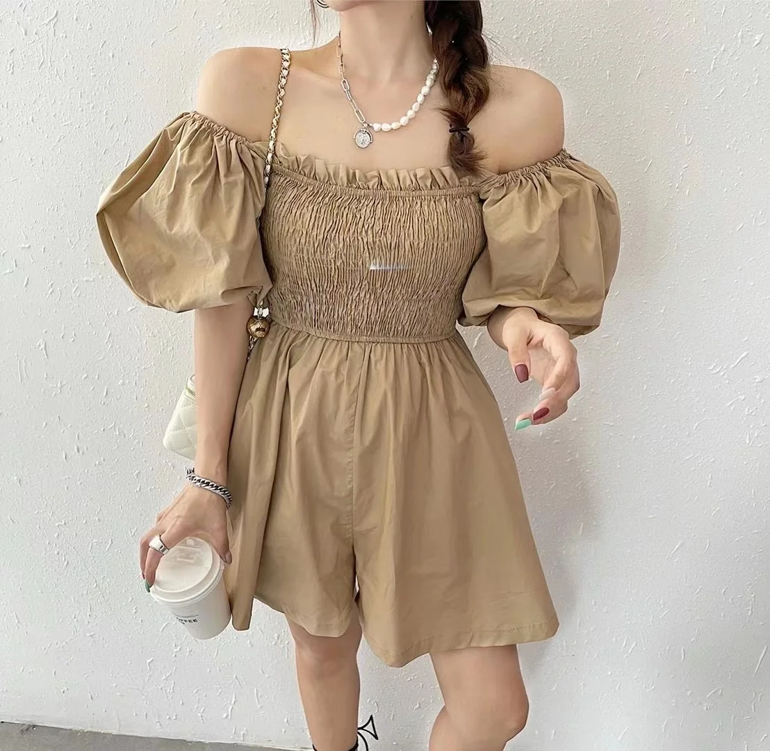 

Ele Versatile Slimming Bubble Sve Jumpsuit Korean Sle One-oulder ort Pants Women's Summer High Waist Cotton Line...