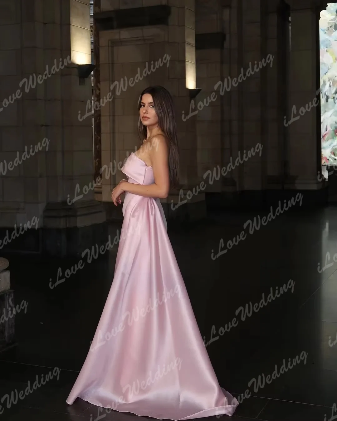 여성을위한 우아한 이브닝 드레스 핑크 Strapless 맞춤형 여성 웨딩 파티 가운 바닥 길이 민소매 댄스 파티 드레스 2025