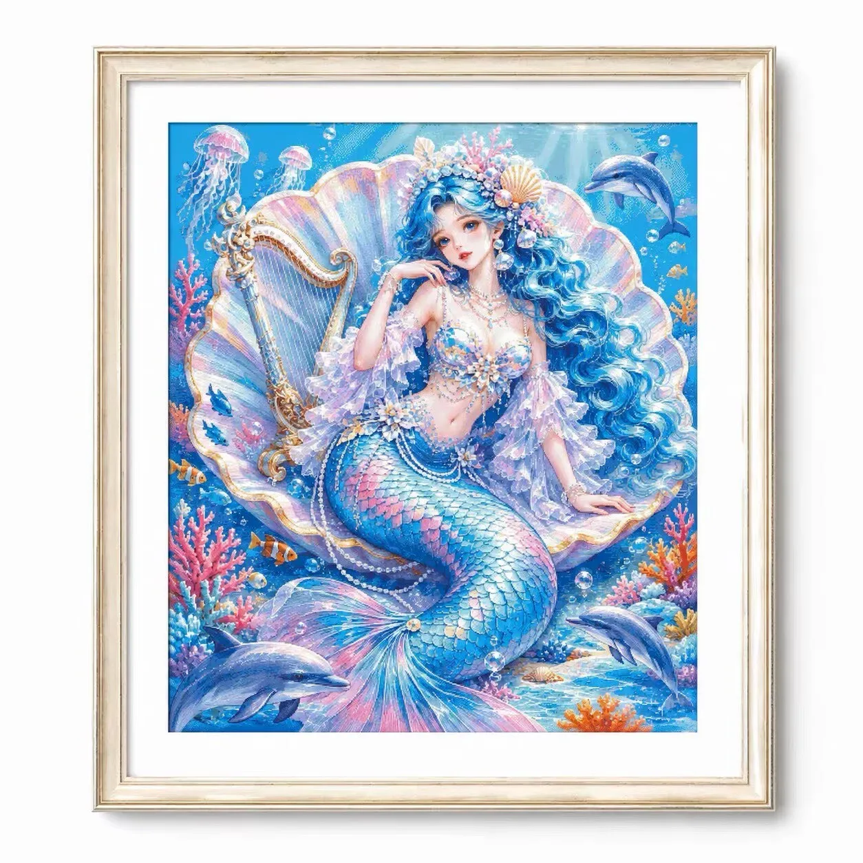 ZZ8812 Princess Shell 14CT 16CT 18CT Stamped Canvas Cross Stitch DIY Set Needlework Embroidery 159 Colors