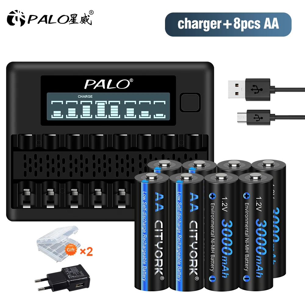 

Battery nimh AA 3000mah 1.2V Ni-Mh aa Rechargeable Batteries 2A AA Bateria + 8Slots Fast AA/AAA Battery Charger