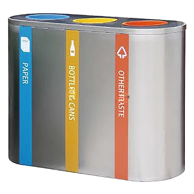 3 Compartment Stainless Steel Dustbin 60L Recycling Waste Bin for Indoor Outdoor Use for Office Public Airport Trash Can
