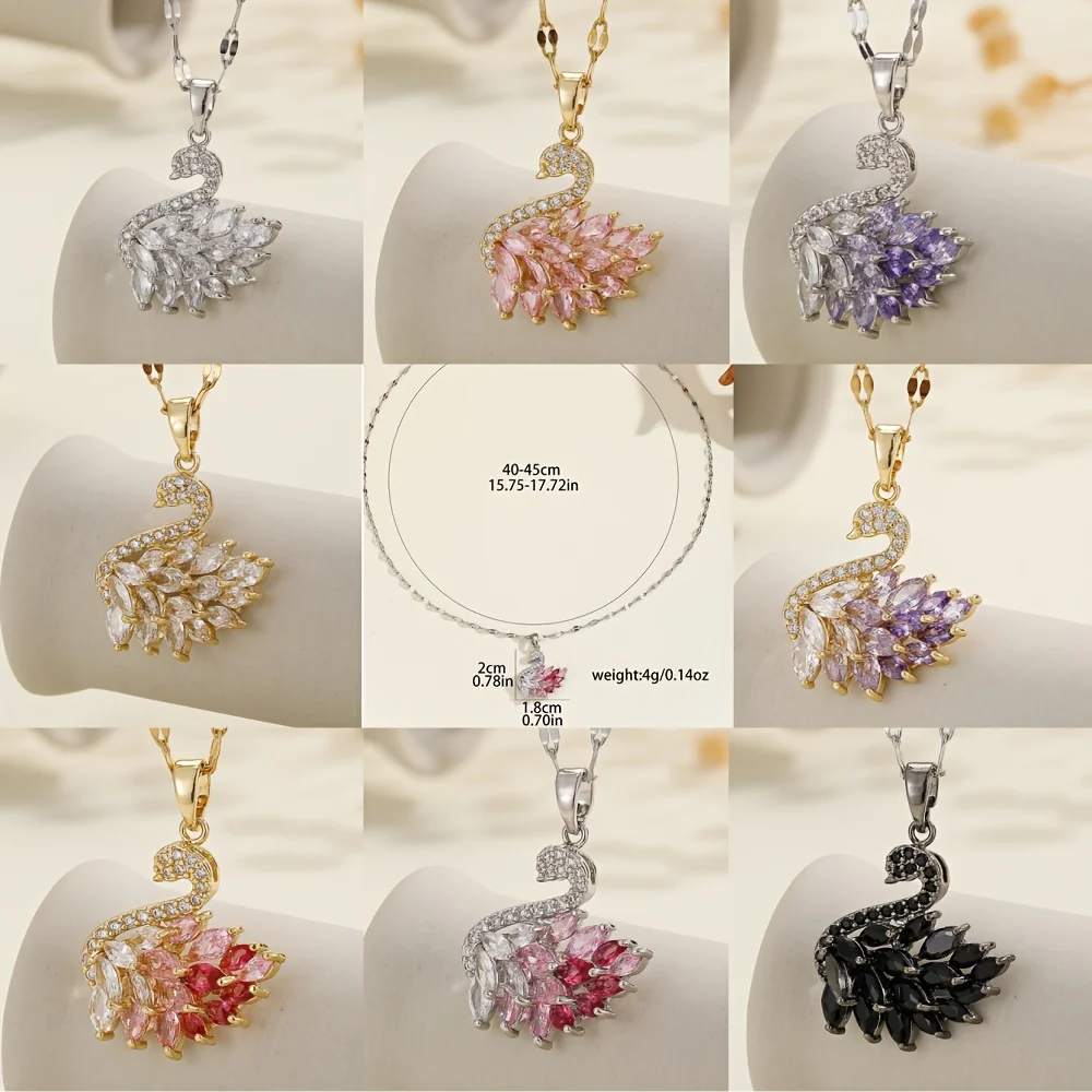 Black Swan Necklace Pendant Sweet Romantic Love Crystal Zircon Series Valentine\'s Day Gift for Girls