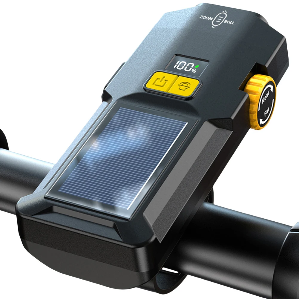 

Solar Bike Front Light USB Rechargeable Super Bright Bike Light Power Display Cycling Safety Front Lamp for Night Riding