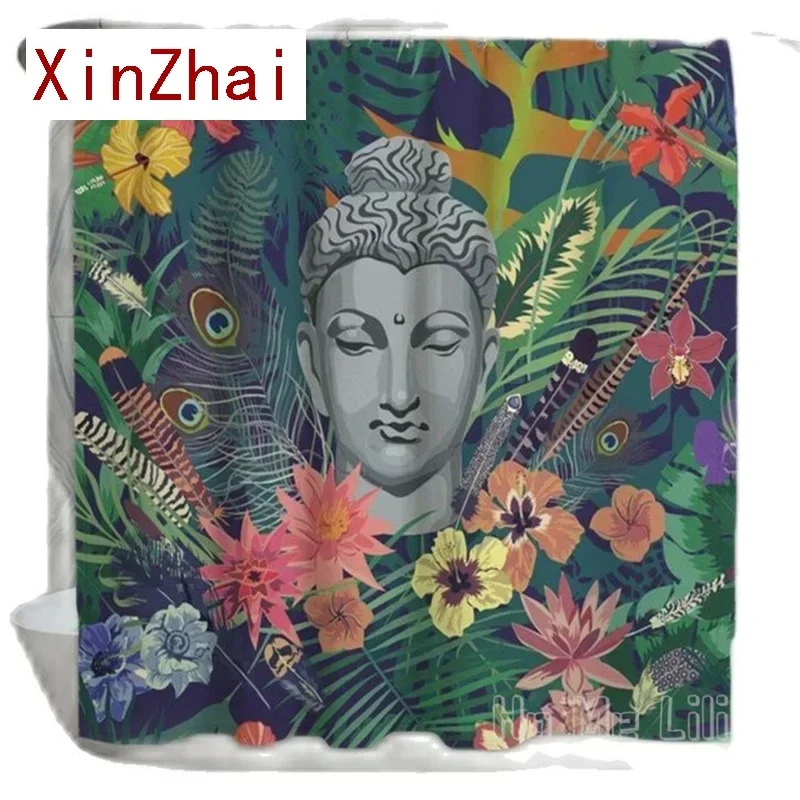 Buddha By Ho Me Lili Shower Curtains With Flowers Green Pink And Grey Tropical Leaf  Waterproof Fabric Home Decor