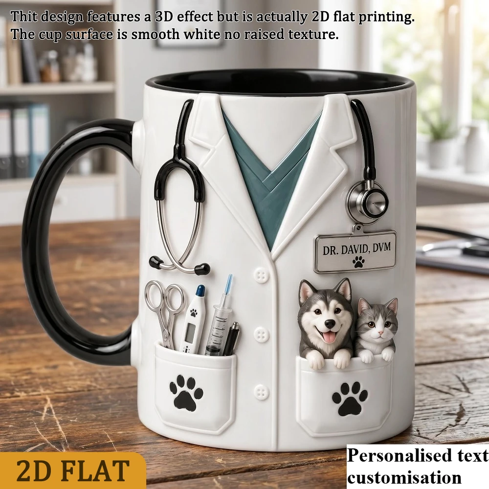 Personalized Veterinarian Mug for Animal Lovers 11oz Vet Coffee Cup 2D Printed Five Sided Base Paper Theme Gift for Vet Clinic O
