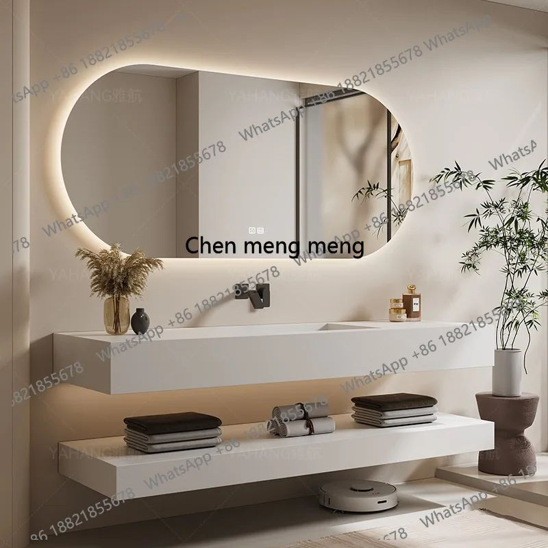 Custom Designed Slanted Basin Bathroom Vanity Set with Integrated Stone Slab Single/Dual Basin Sink Modern Bathroom Furniture