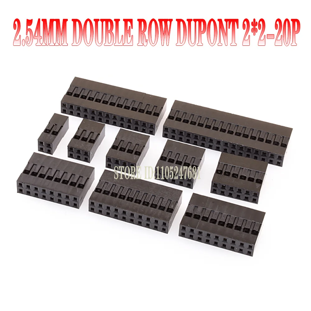 20pcs Double Row Header Connector Set 2.54mm Pitch Male Female Jumper Cables 2*2 to 10 Pin Housing Wire Plugs for Electronics