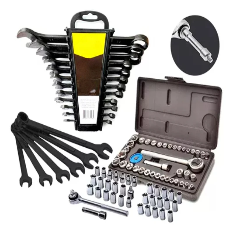 Game Socket And Ratchet Tool Kit 40pcs + 12pcs Combined Mouth Key Wrench