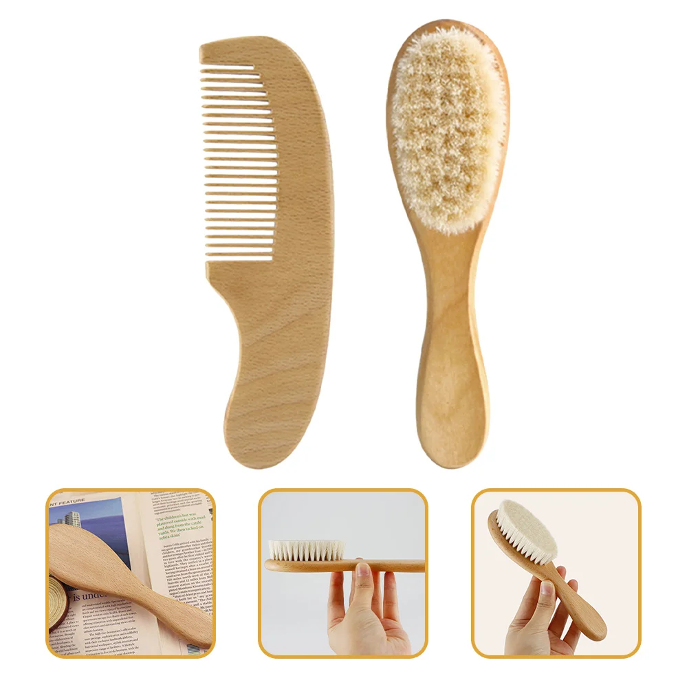 

1 Set Brush Set Natural Wood Comb For Newborn Hair Care Lightweight Portable Infant Massage Shower Gift