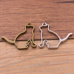 6pcs 35*39mm Two Color Cat Charm Hollow Glue Blank Animal Pendant Tray Bezel Charms DIY Bracelet Necklace Handmade Bezel Mold