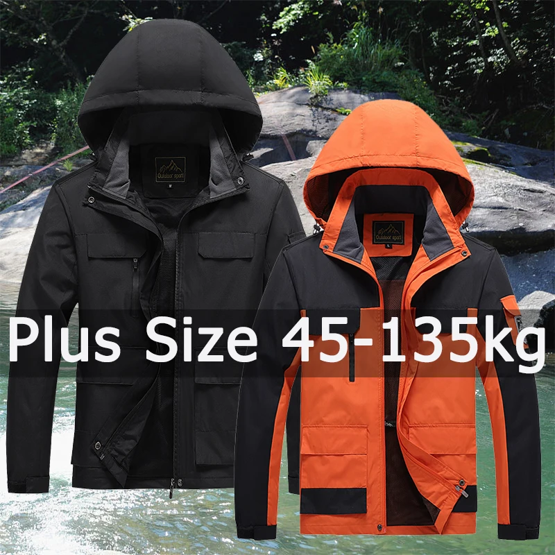 Chaqueta de lluvia impermeable para hombre, cortavientos con capucha para exteriores, abrigo deportivo para escalada en campo, 5XL, 6XL, 7XL, 8XL, talla grande