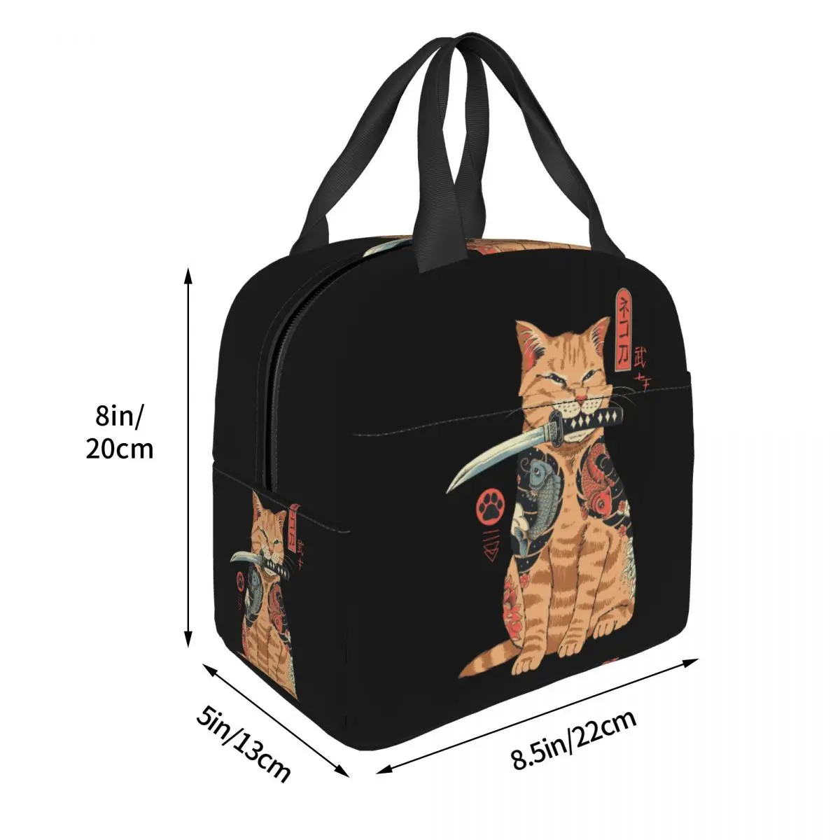 Japanische Samurai-Katze-Lunchtasche für Damen, wiederverwendbar, Kühler, wärmeisolierte Lunchbox für Kinder, Schule, Essen, Picknick, Aufbewahrungstaschen