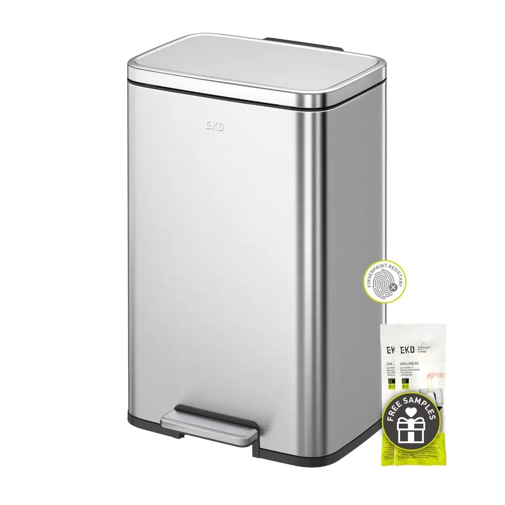 

Madison Brushed Stainless 25L+20L Dual Compartment Step Trash Can with Inner Liner, Recycling Bin, Soft-Close Lid, Fingerpri
