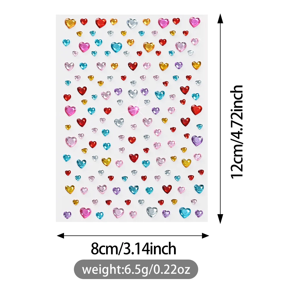 3D Bunte Liebe-Herz Gesicht Edelstein Tattoos Aufkleber Bling Selbstklebende Herz Edelsteine Tattoo für Festival Party Augen Körper Make-Up Dekor – Detail 2