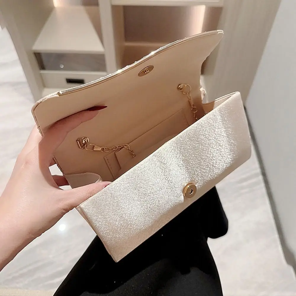 Fashion Ladies Gold Luxury Satin Clutches Evening Bags Sequins Banquet Clutch Bag Wedding Party Purse Womens Chain Bags