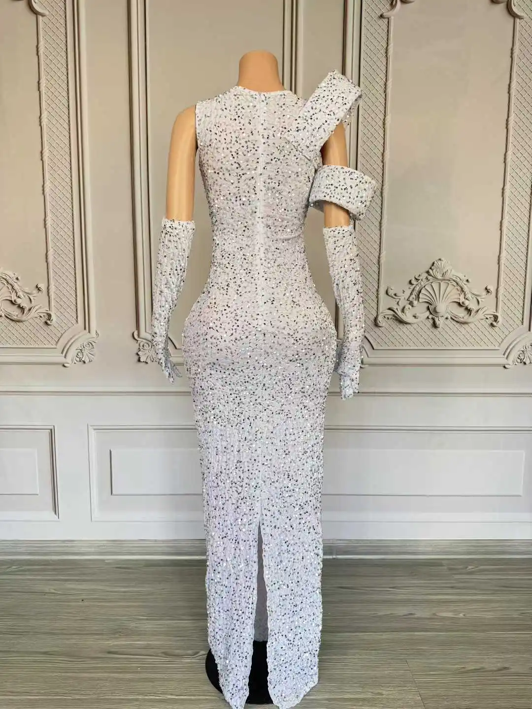 Damskie błyszczące, ręcznie robione sukienki klubowe Białe cekiny Kryształowe luksusowe suknie wieczorowe Damskie stroje sceniczne na przyjęcie urodzinowe