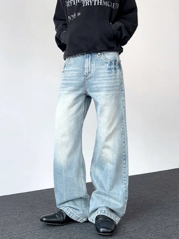 

plus Size American Retro Washed Light Blue Lightning Crack Denim Pants Women's Autumn Winter Floor-Length Slimming Casual Str...