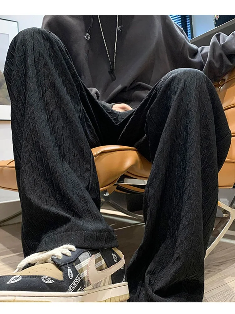 

Ele Embroidered Men's Casual Pants High Waist Loose Straight Leg Floor-Length Design Sensation Trendy Brand